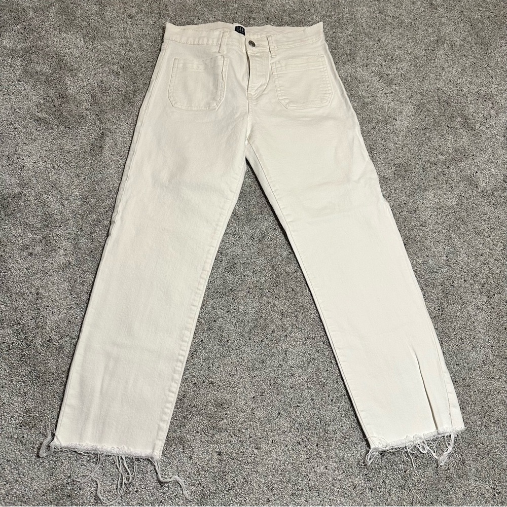 GAP Cheeky Straight White Denim Jeans, Patch Pockets - Womens 28 Regular